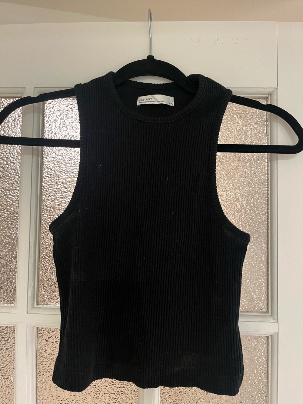 OAK + FORT Black Ribbed Mock-Neck Tank